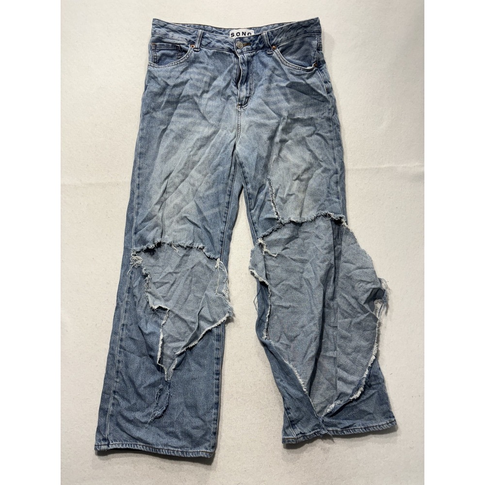 S.O.N.G. Jeans Juniors 9 Blue Medium Wash High Rise Straight Distressed 32x29